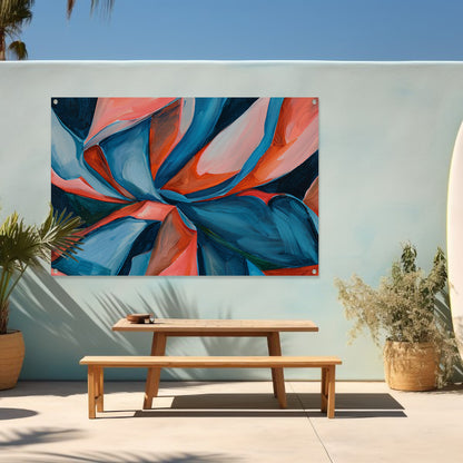 Abstract kleurrijk kunstwerk met levendige patronen tuinposter