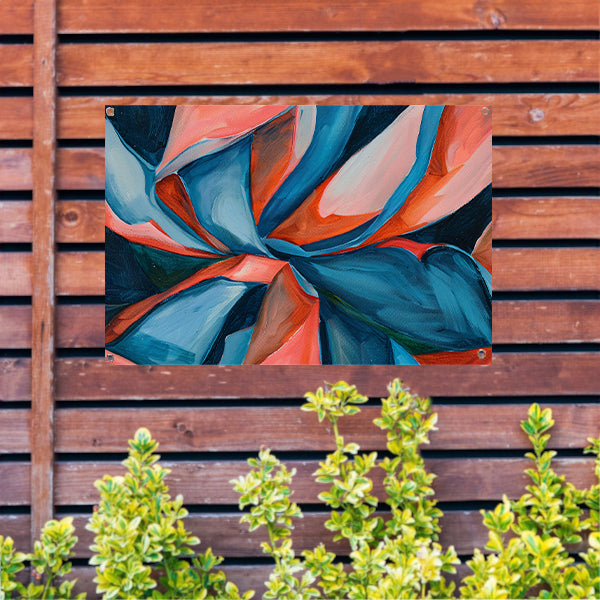 Abstract kleurrijk kunstwerk met levendige patronen tuinposter