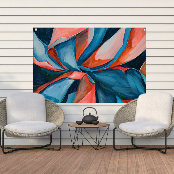 Abstract kleurrijk kunstwerk met levendige patronen tuinposter