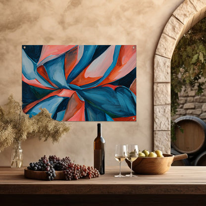 Abstract kleurrijk kunstwerk met levendige patronen tuinposter