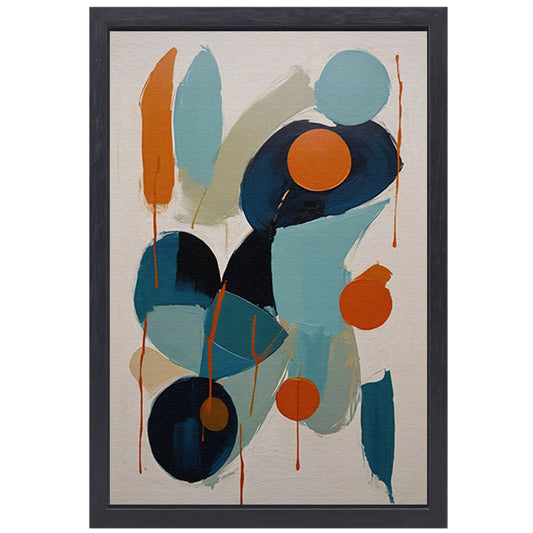 Dynamische Abstractie in Blauw en Oranje canvas met baklijst
