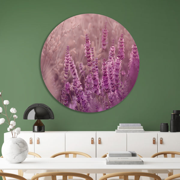 Sereen lavendelveld in zachte pasteltinten aluminium muurcirkel