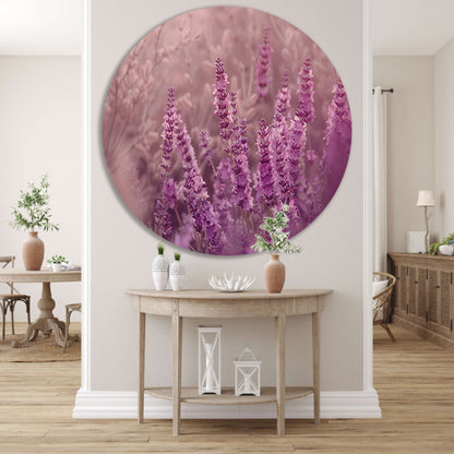 Sereen lavendelveld in zachte pasteltinten aluminium muurcirkel