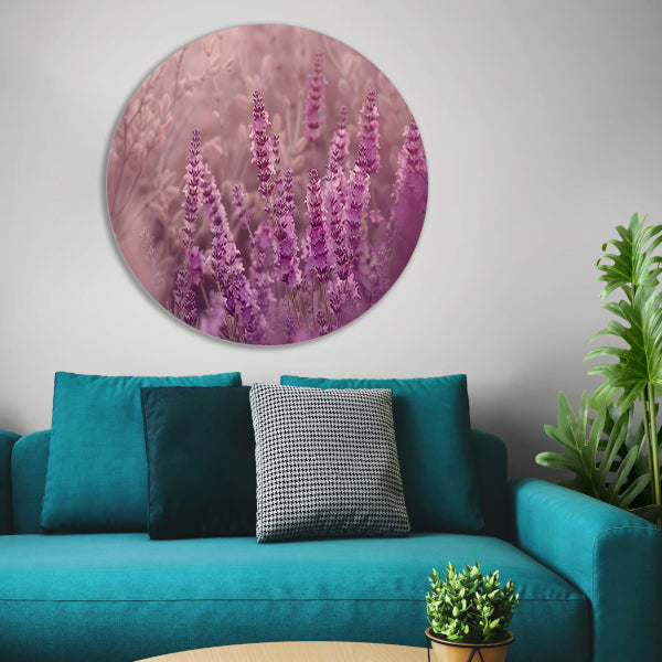 Sereen lavendelveld in zachte pasteltinten aluminium muurcirkel