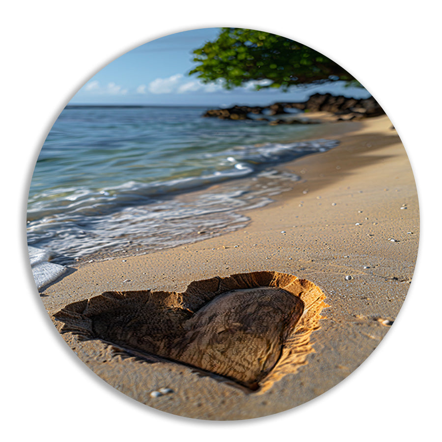 Houten Hart op Verlaten Strand forex muurcirkel