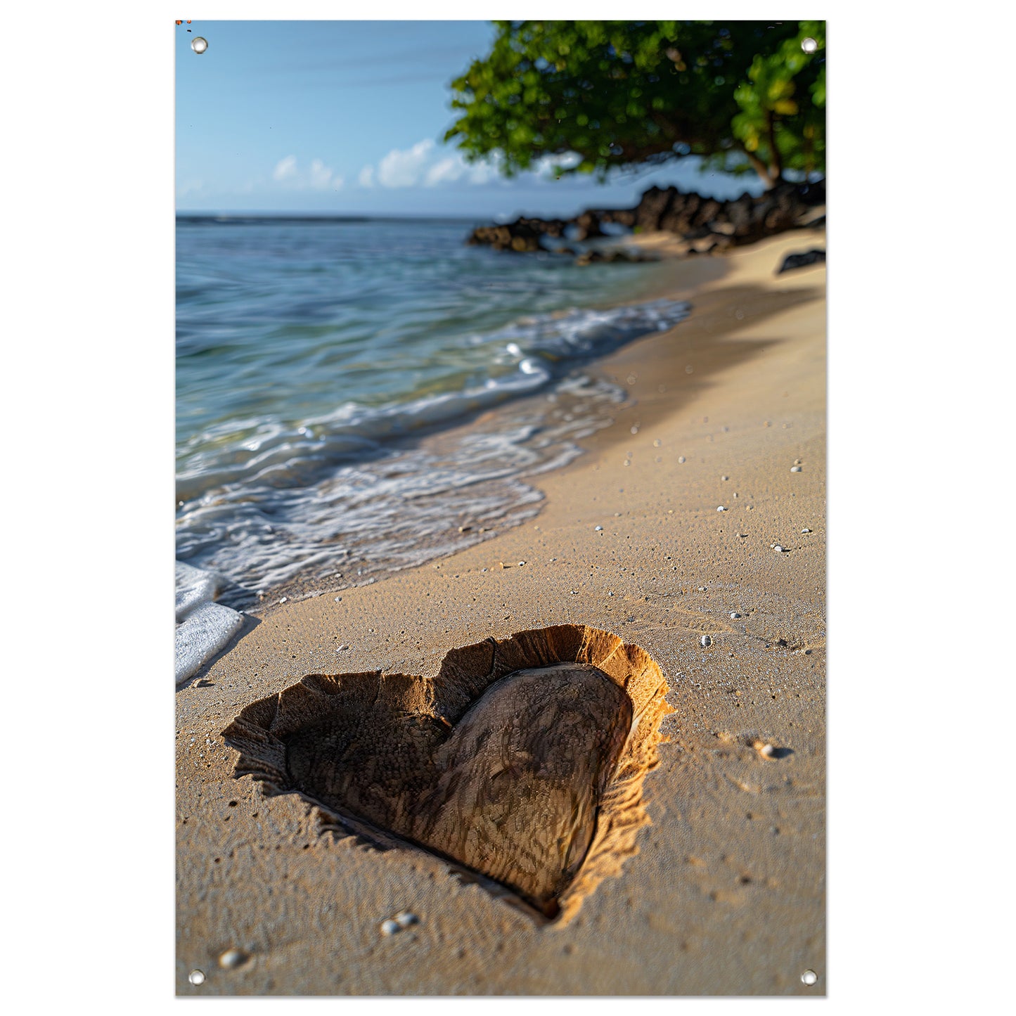 Houten Hart op Verlaten Strand tuinposter