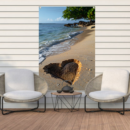 Houten Hart op Verlaten Strand tuinposter