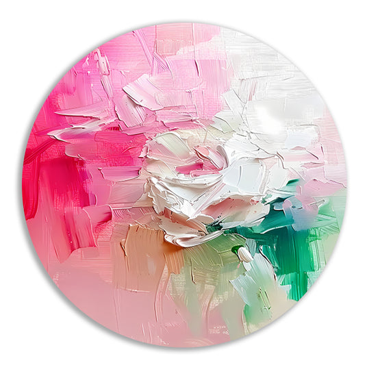 Kleurrijke abstracte bloemen schilderij aluminium muurcirkel