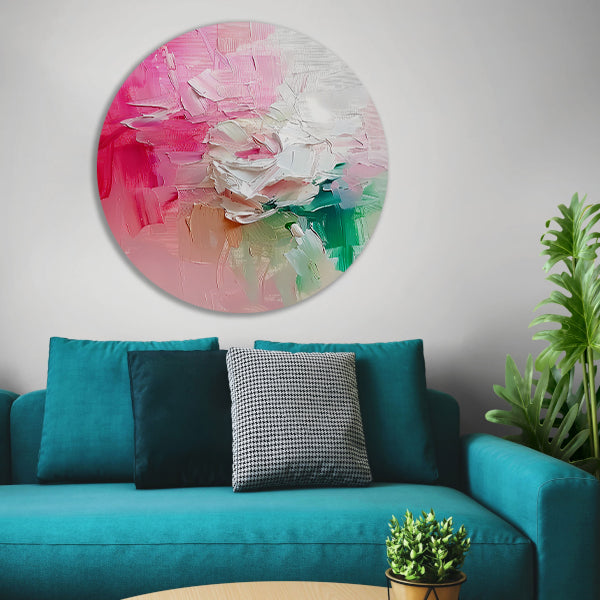 Kleurrijke abstracte bloemen schilderij aluminium muurcirkel