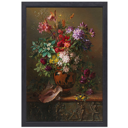 Stilleven met bloemen in een Griekse vaas - Georgius van Os canvas met baklijst