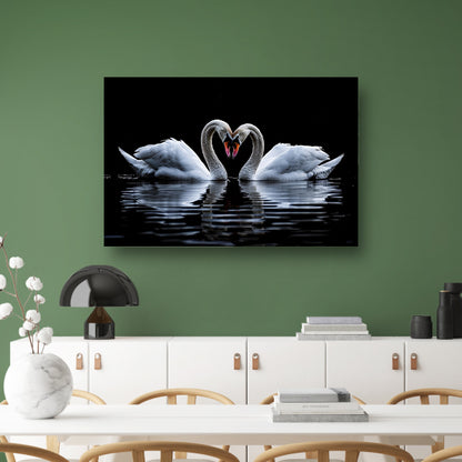 Twee zwanen vormen een hart canvas