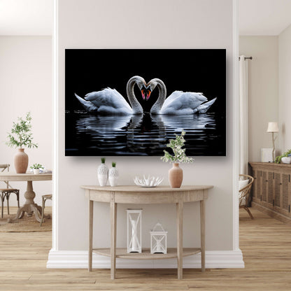 Twee zwanen vormen een hart canvas