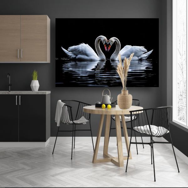 Twee zwanen vormen een hart canvas