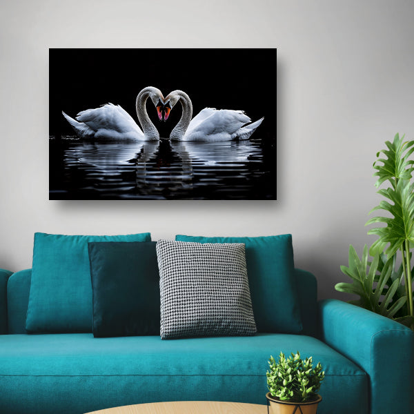 Twee zwanen vormen een hart canvas