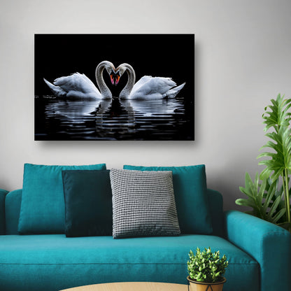 Twee zwanen vormen een hart canvas
