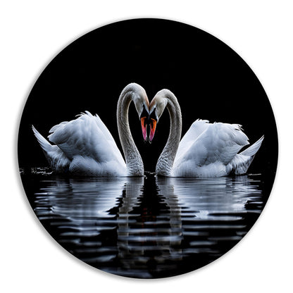 Twee zwanen vormen een hart aluminium muurcirkel