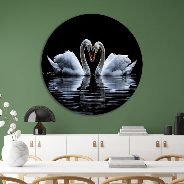Twee zwanen vormen een hart aluminium muurcirkel
