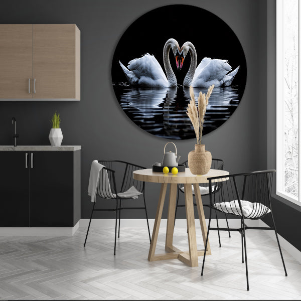 Twee zwanen vormen een hart aluminium muurcirkel