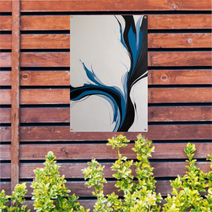 Dynamische Zwarte en Blauwe Abstracte Compositie tuinposter