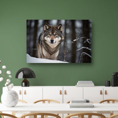 Majestueuze wolf in winterlandschap canvas met baklijst