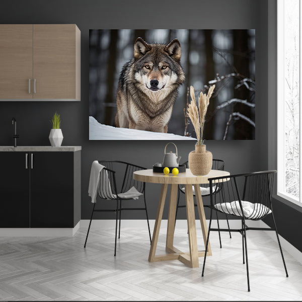 Majestueuze wolf in winterlandschap canvas met baklijst