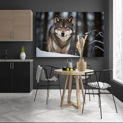 Majestueuze wolf in winterlandschap canvas met baklijst