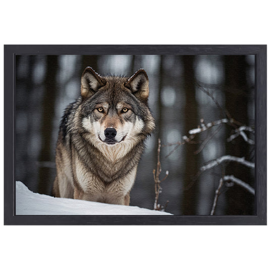 Majestueuze wolf in winterlandschap canvas met baklijst