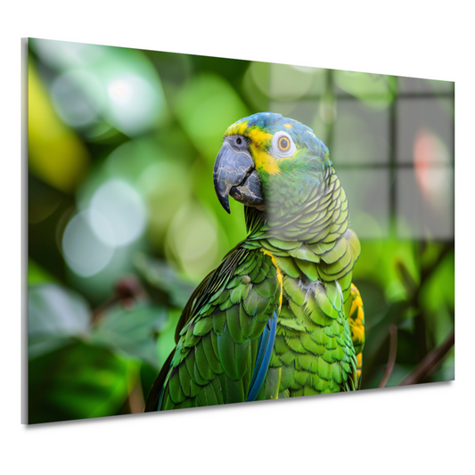 Betoverende blik van een kleurrijke papegaai acrylglas