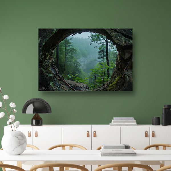 Rotsuitkijk Over Mistig Bos canvas