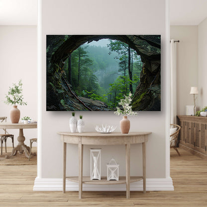 Rotsuitkijk Over Mistig Bos canvas