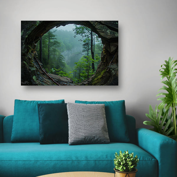 Rotsuitkijk Over Mistig Bos canvas