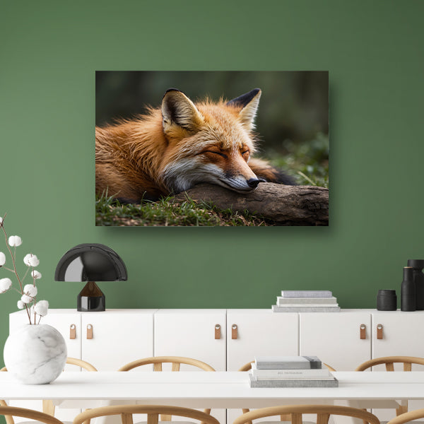 Slapende vos in groen grasveld poster