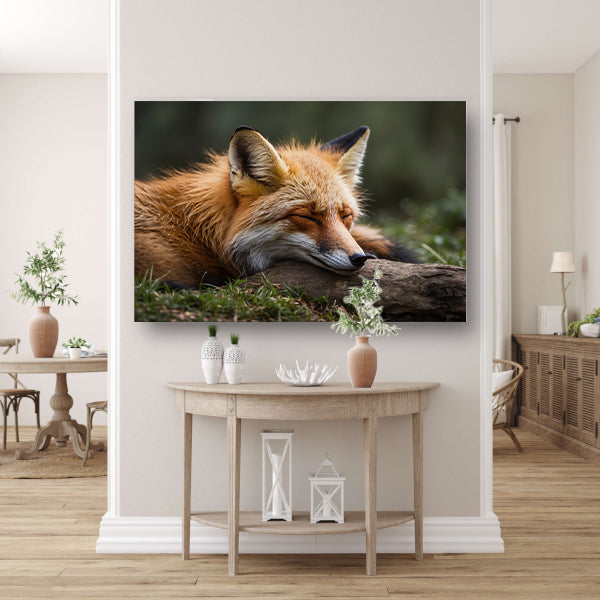 Slapende vos in groen grasveld poster