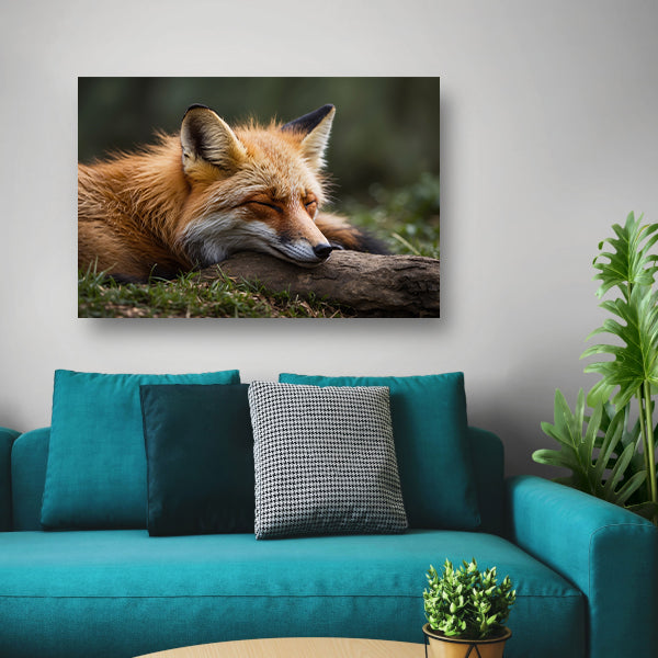 Slapende vos in groen grasveld poster