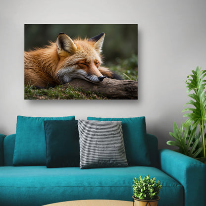 Slapende vos in groen grasveld poster