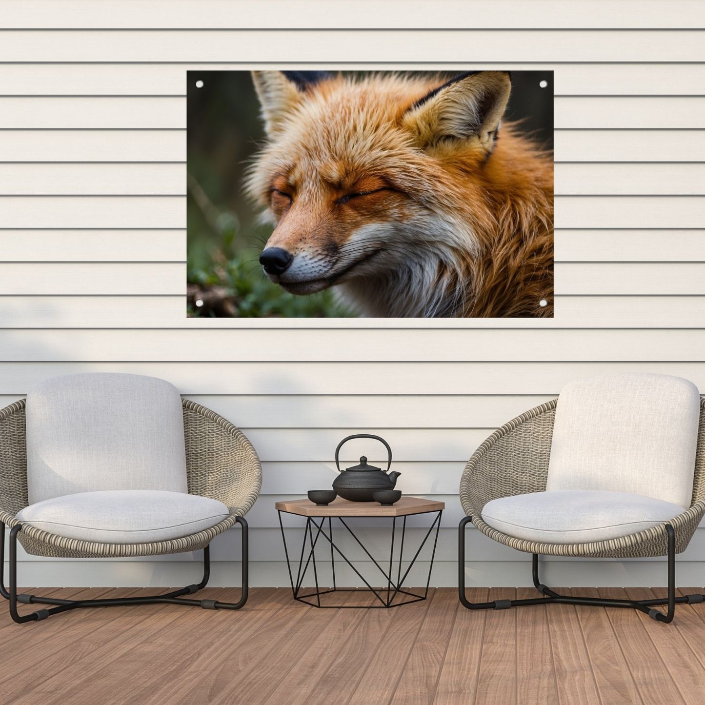 Slapende vos in de natuur vastgelegd tuinposter