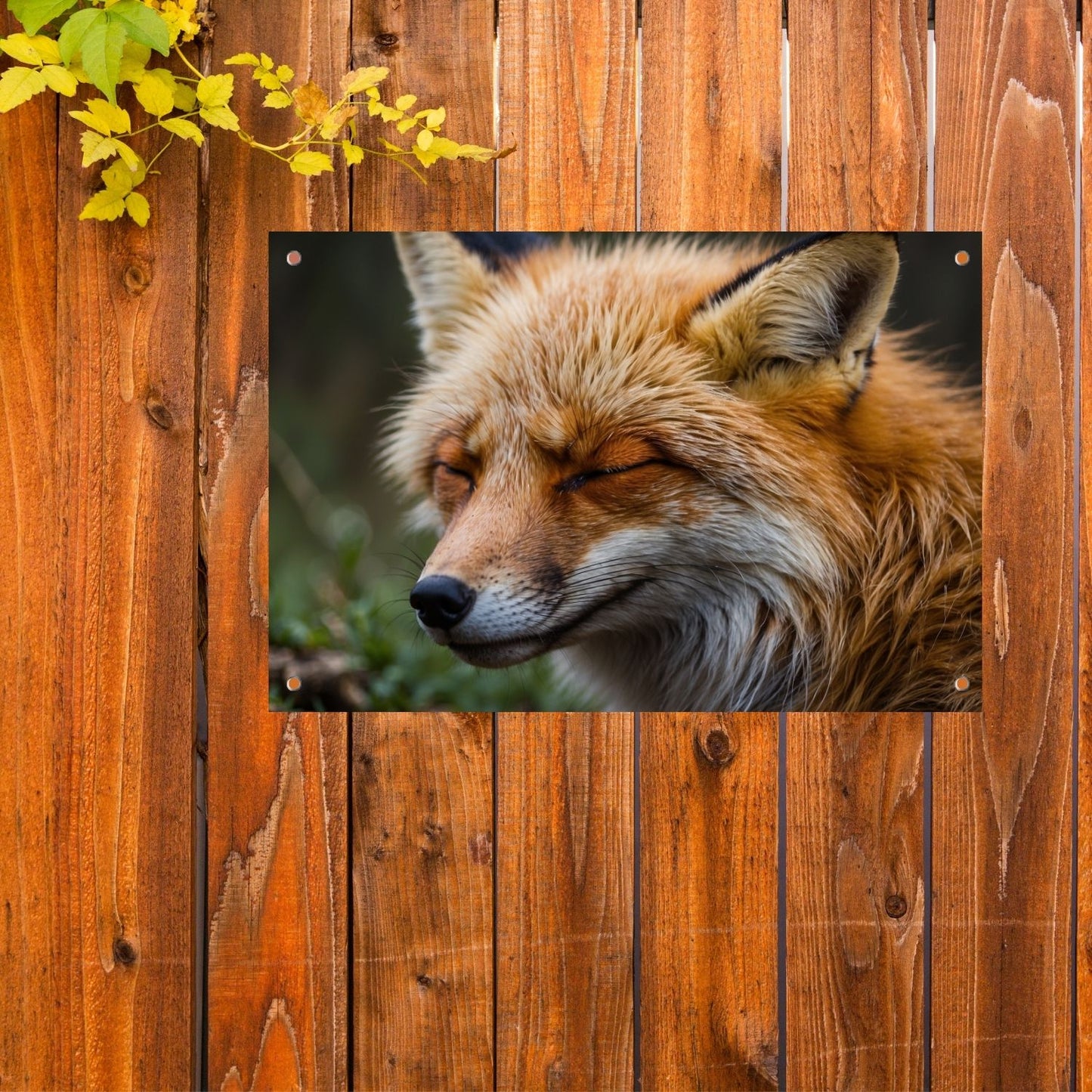 Slapende vos in de natuur vastgelegd tuinposter
