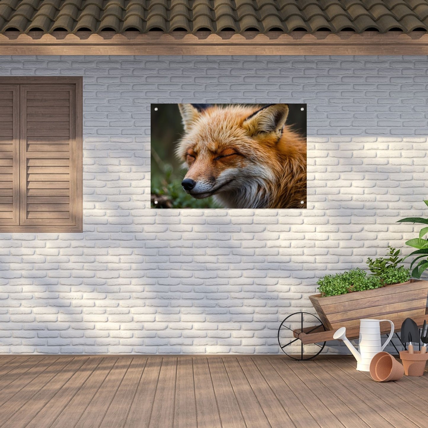 Slapende vos in de natuur vastgelegd tuinposter