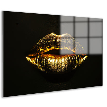 Donkere achtergrond met stralende gouden lippen acrylglas