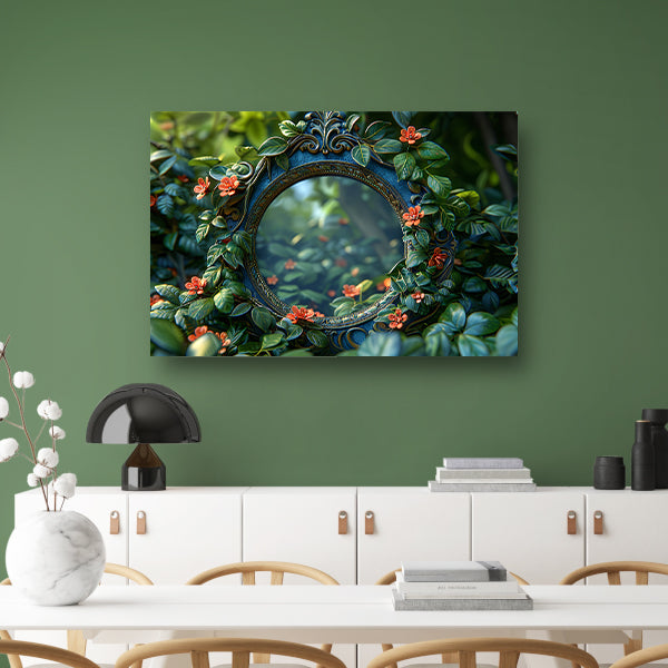 Art Nouveau Spiegel met Bloemen canvas met baklijst