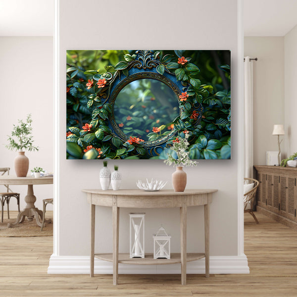 Art Nouveau Spiegel met Bloemen canvas met baklijst