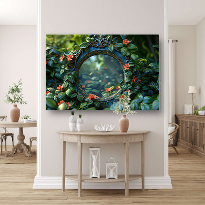 Art Nouveau Spiegel met Bloemen canvas met baklijst