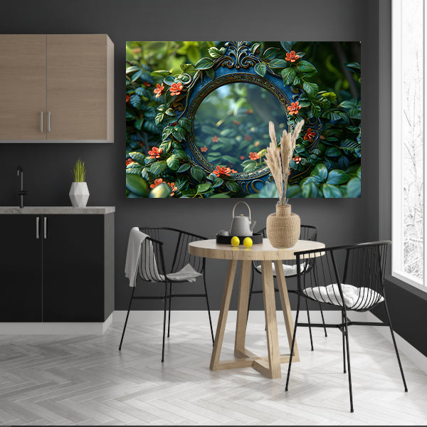 Art Nouveau Spiegel met Bloemen canvas met baklijst
