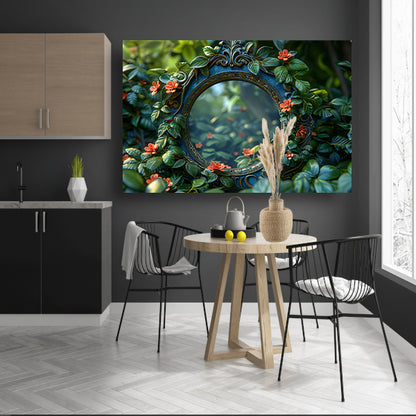 Art Nouveau Spiegel met Bloemen canvas met baklijst