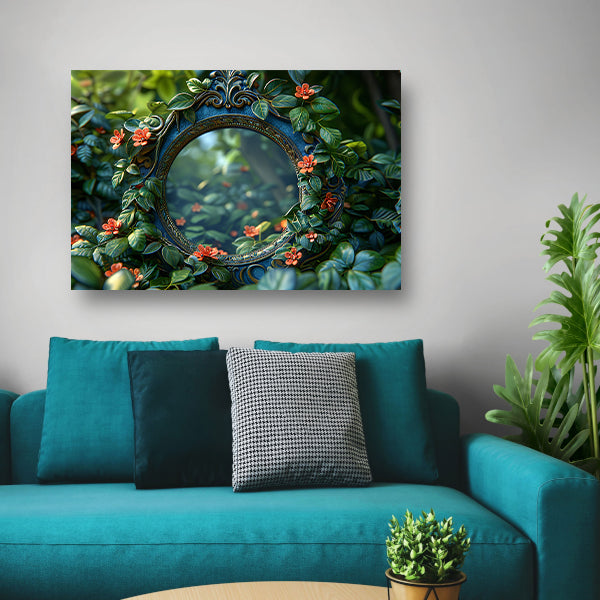 Art Nouveau Spiegel met Bloemen canvas met baklijst