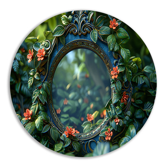 Art Nouveau Spiegel met Bloemen aluminium muurcirkel