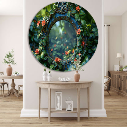 Art Nouveau Spiegel met Bloemen aluminium muurcirkel