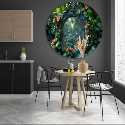 Art Nouveau Spiegel met Bloemen aluminium muurcirkel