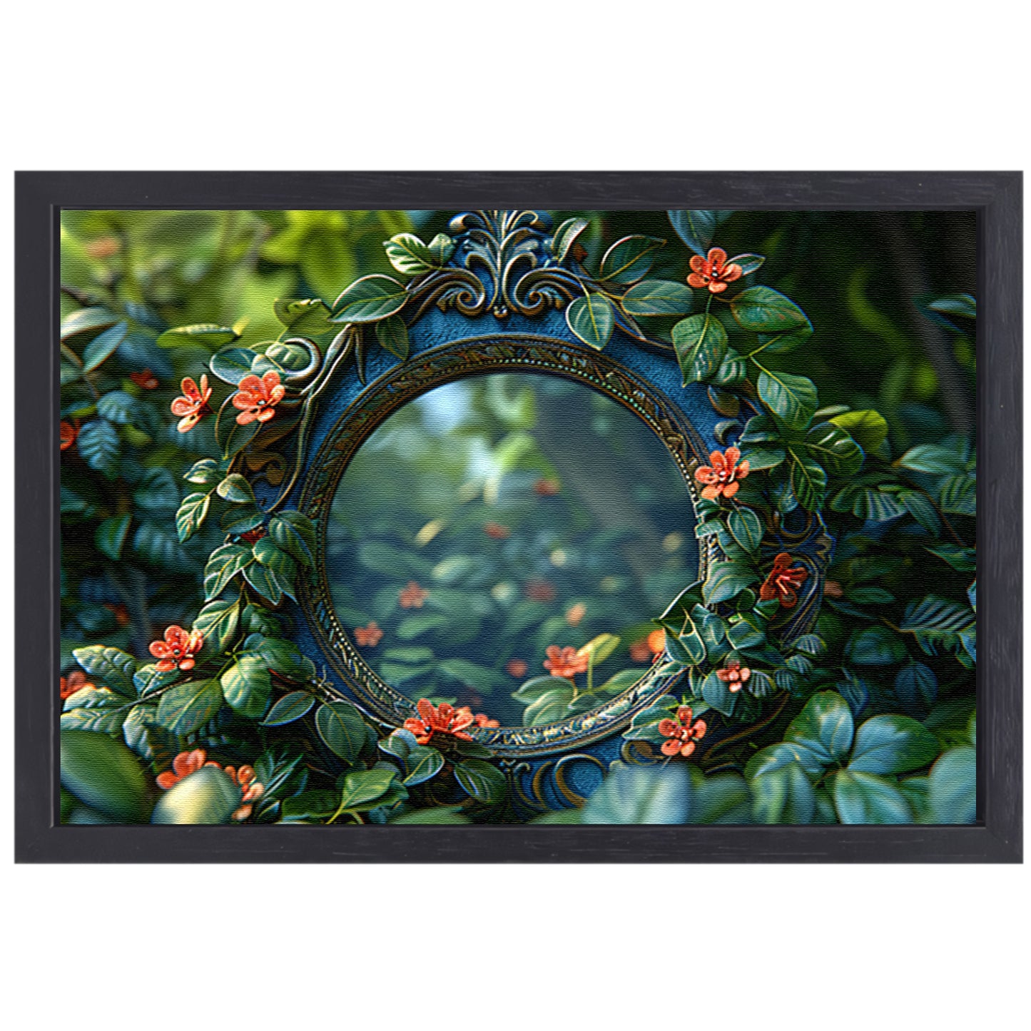 Art Nouveau Spiegel met Bloemen canvas met baklijst