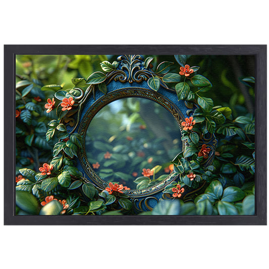 Art Nouveau Spiegel met Bloemen canvas met baklijst